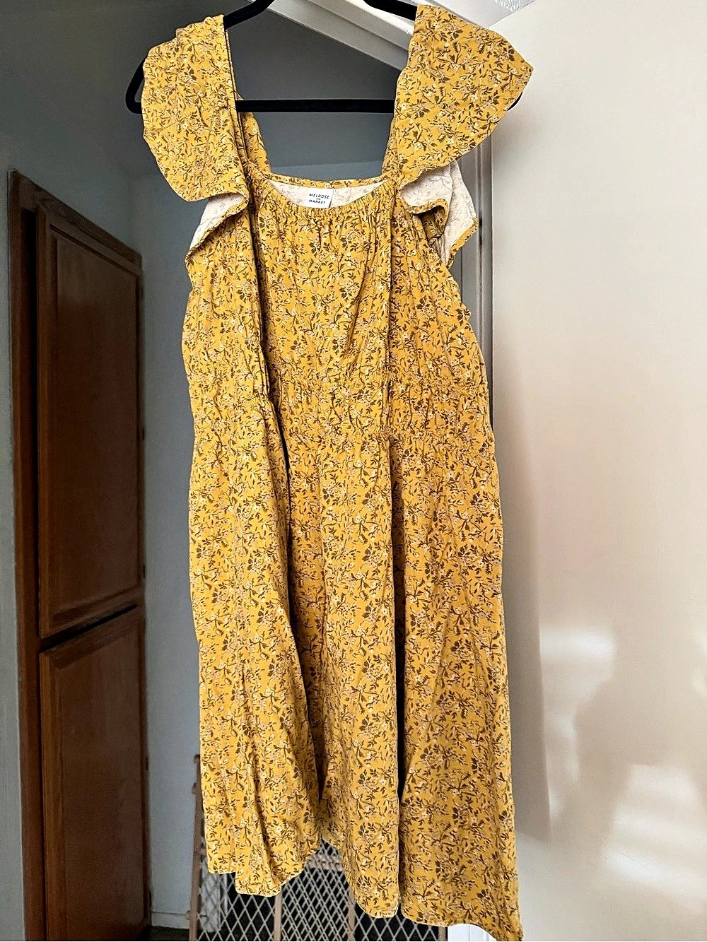 Melrose and Market Yellow & Black Floral Midi Dress